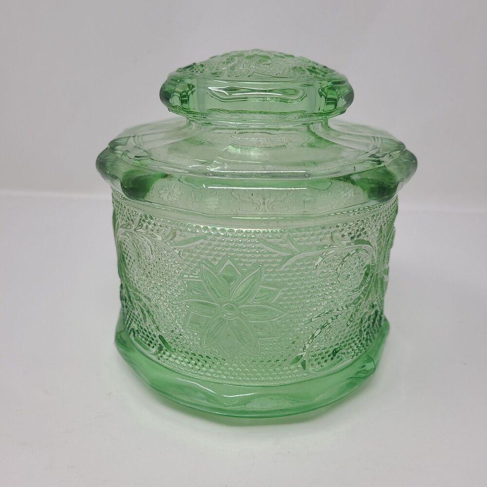 Indiana Glass Tiara Chantilly Lime Green Canister 3.5/5'' tall VINTAGE